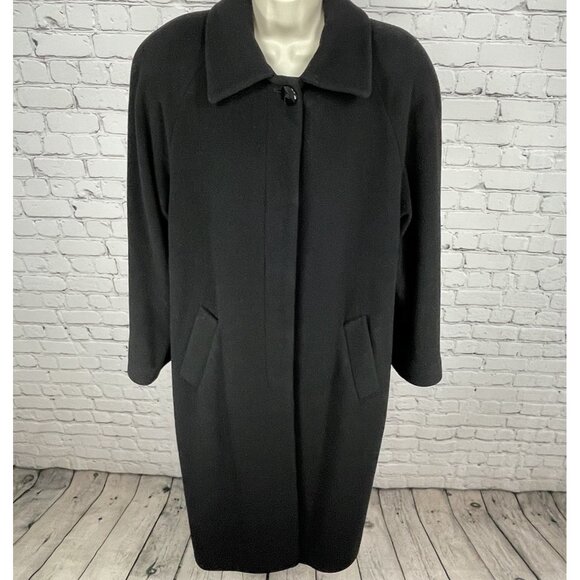 VTG Larry Levine Black Lambs Wool Cashmere Buttoned Long Coat Poland Size 10
